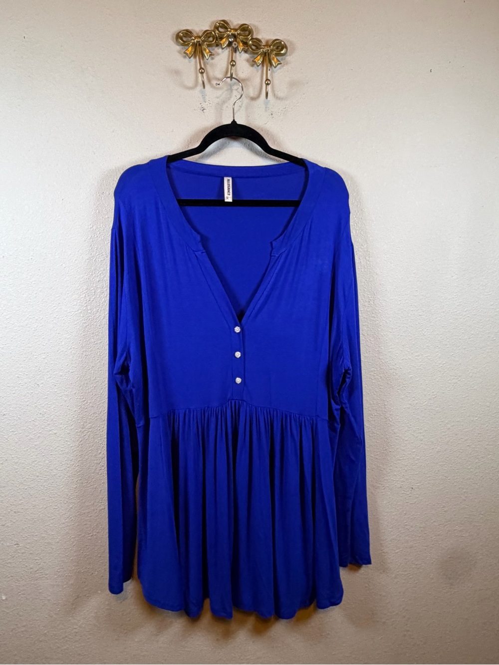 Allegrace Royal Blue Long Sleeve Peplum Tunic V-Neck 2X